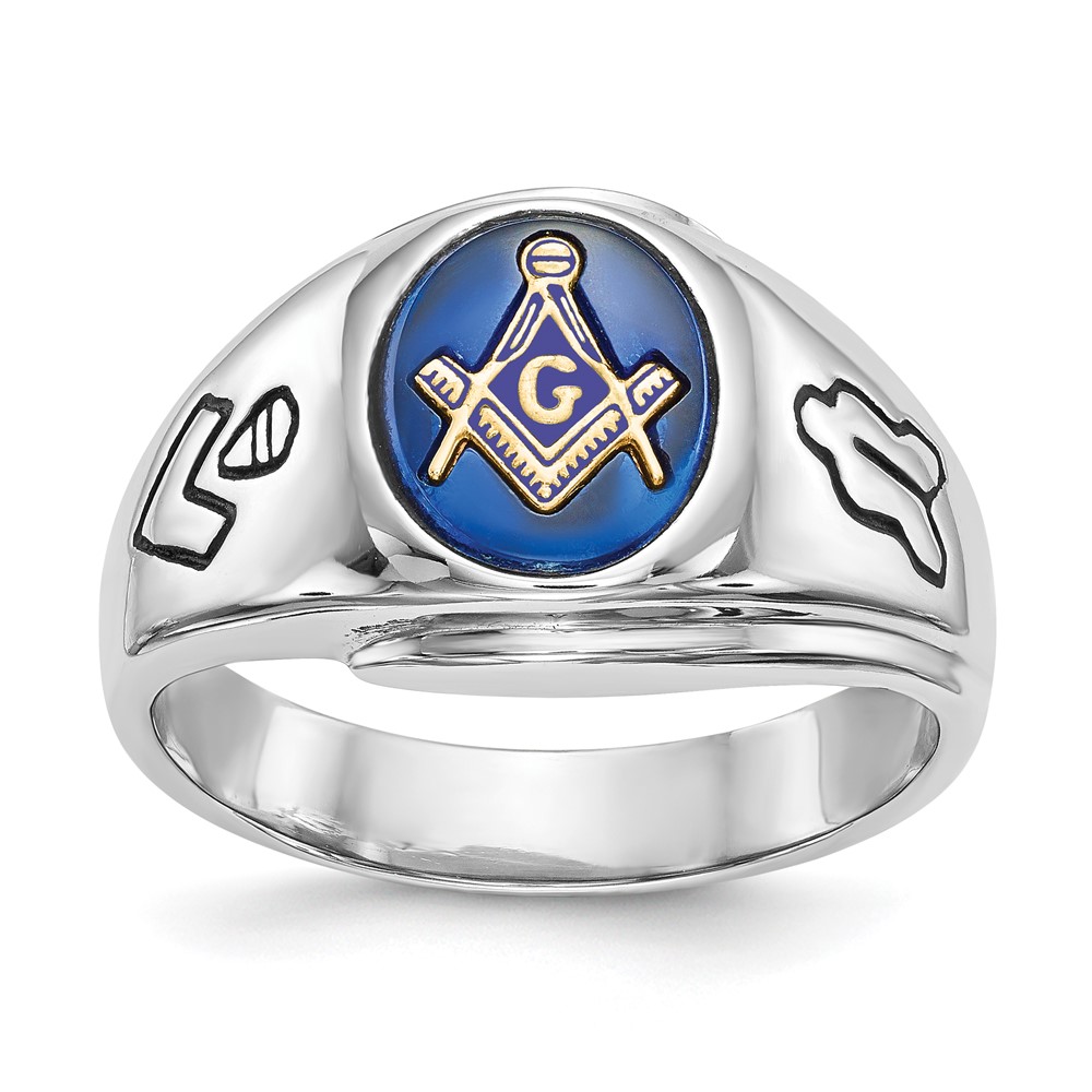 Picture of Finest Gold 14K White Gold Mens Masonic Ring&amp;#44; Size 10