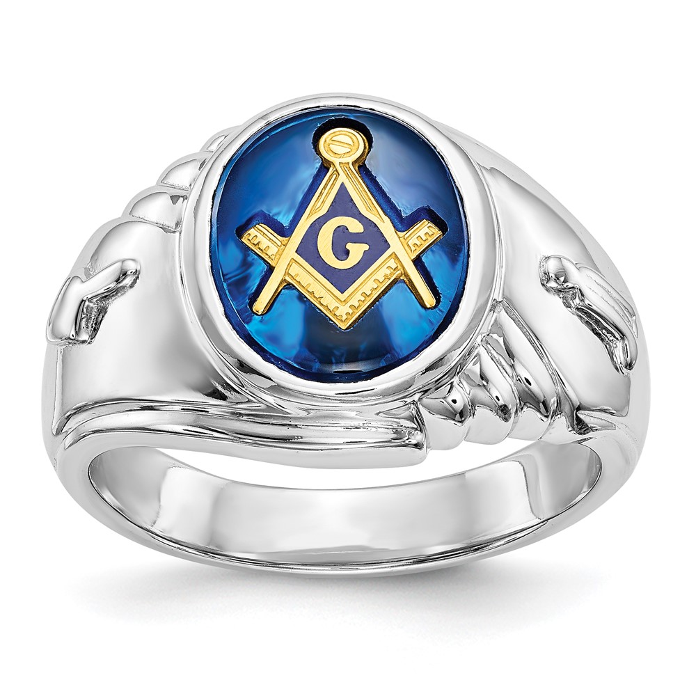 Picture of Finest Gold 14K White Gold Mens Masonic Ring&#44; Size 10