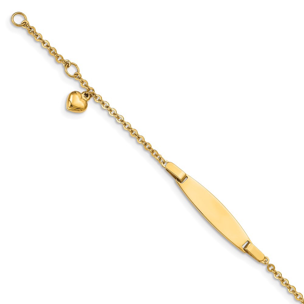 14K Yellow Gold Polished with Dangling Heart with 0.5 in. Extension Baby ID 4 in. Bracelet -  Finest Gold, UBSBID87-4.5