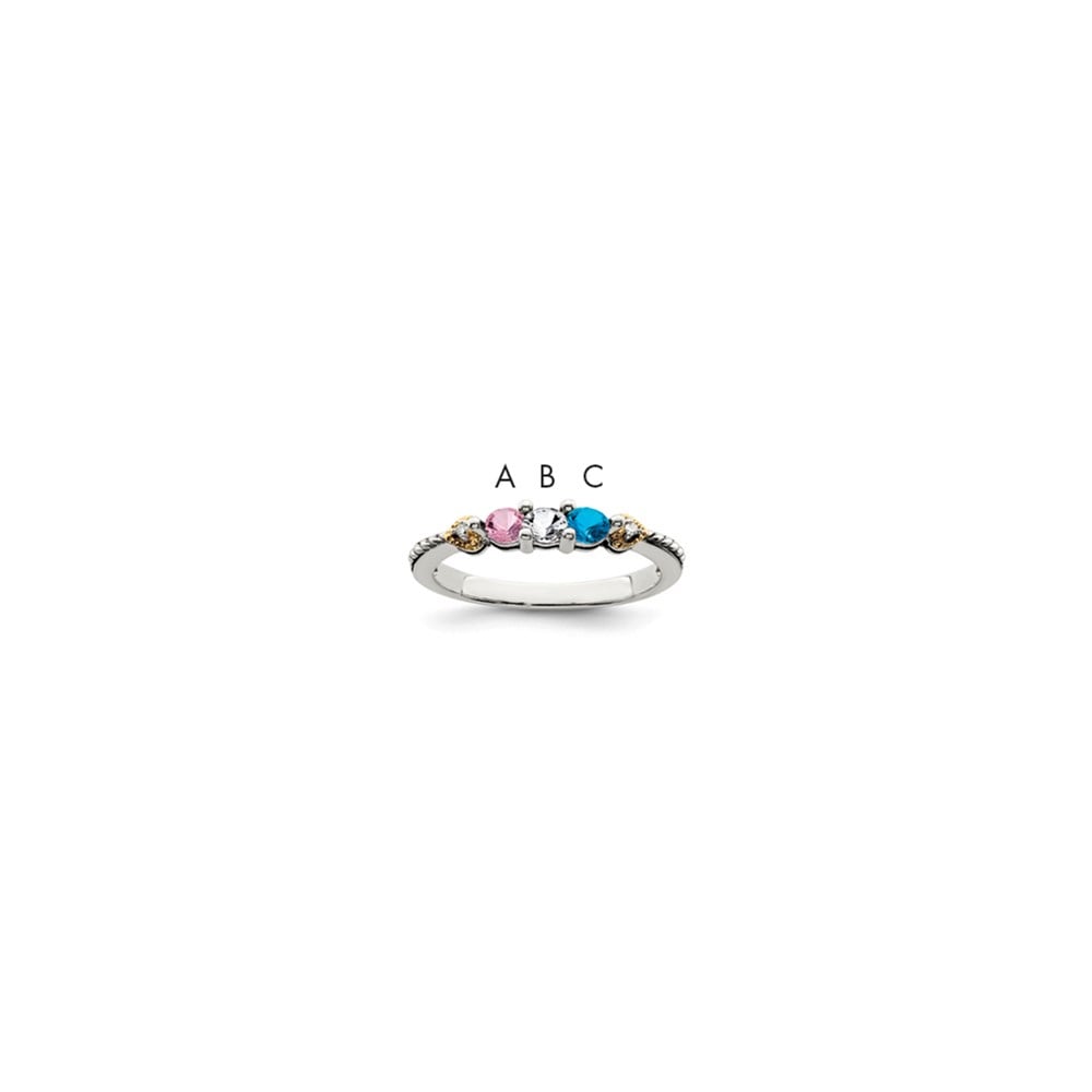 Picture of Finest GoldQMR18-3-6 Sterling Silver Two-Tone &amp; 14K Three-Stone &amp; Diamond Mothers Semi-Mount Ring - Size 6