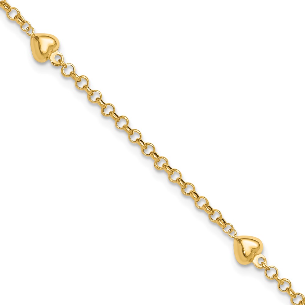Picture of Finest Gold 14K Yellow Gold 10 in. Puff Heart 10in Anklet