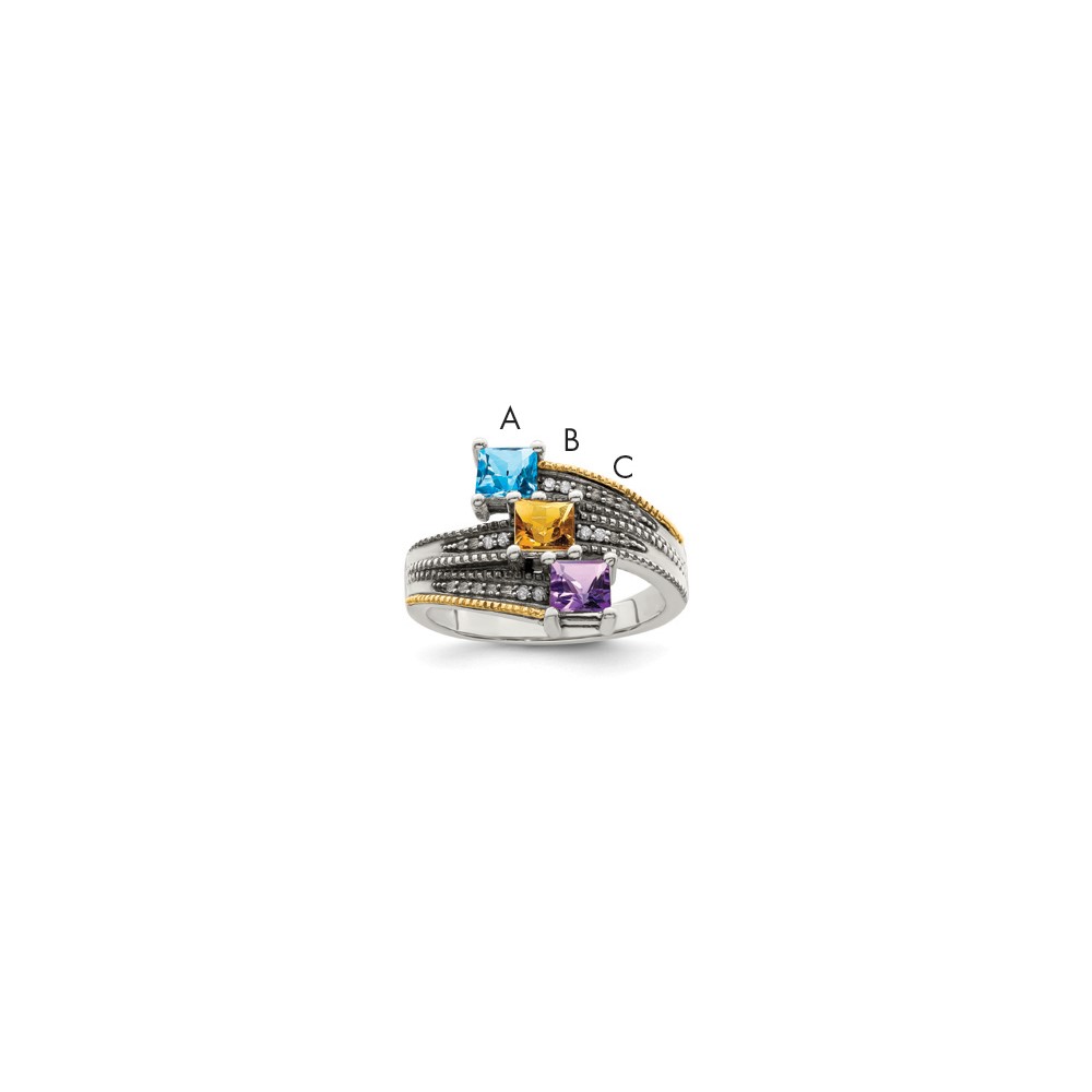 Picture of Quality Gold QMR12-3-6 Sterling Silver 14K Three-stone & Diamond Mothers Semi-mount Ring&#44; Size 6