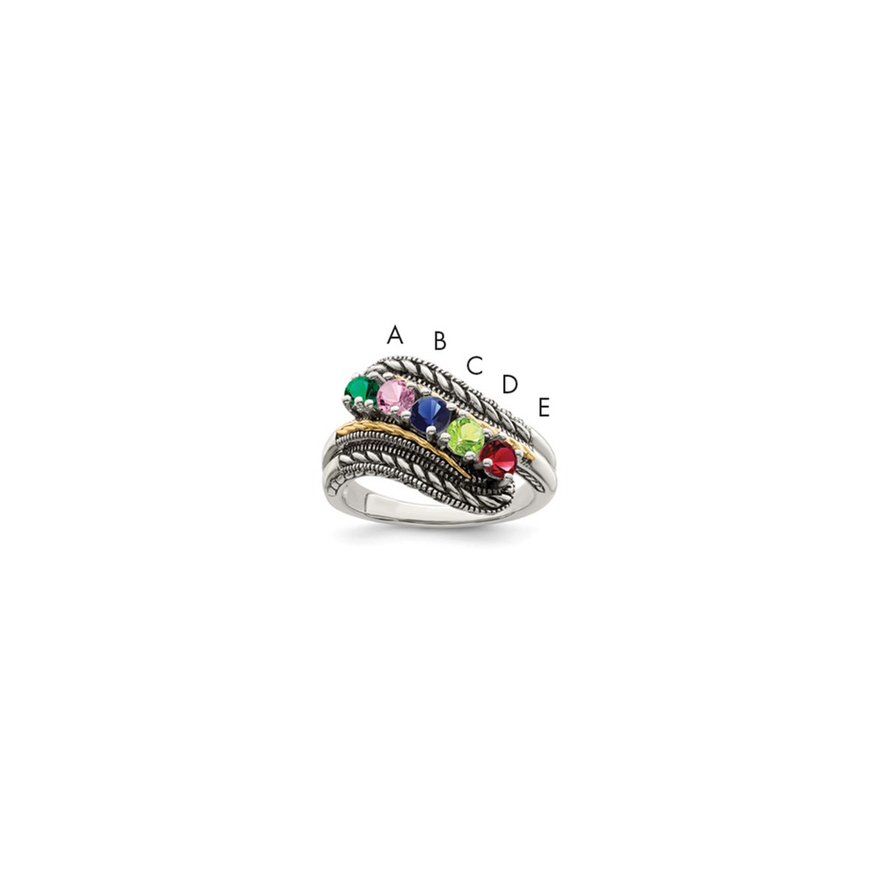 Picture of Finest GoldQMR13-5-8 Sterling Silver &amp; 14K Five-stone Mothers Mounting Ring&#44; Size 8