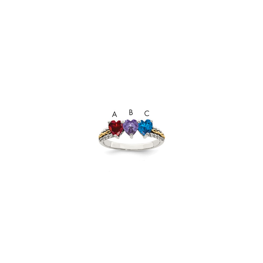 Picture of Finest GoldQMR16-3-5 Sterling Silver &amp; 14K Three-stone Mothers Mounting Ring&#44; Size 5