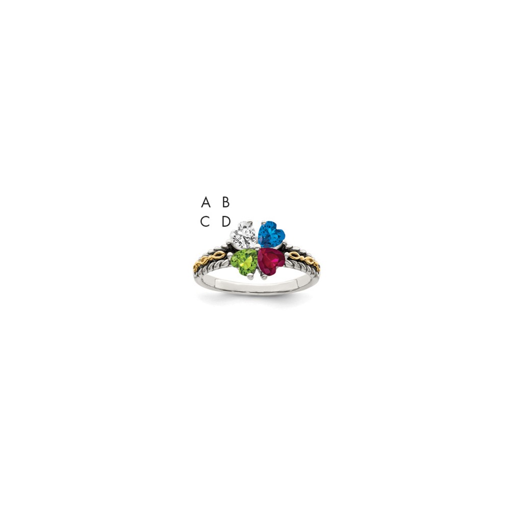 Picture of Finest GoldQMR16-4-9 Sterling Silver &amp; 14K Four-stone Mothers Mounting Ring&#44; Size 9
