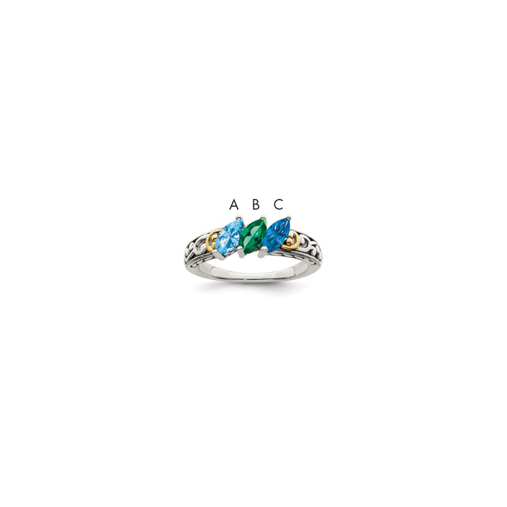 Picture of Finest GoldQMR17-3-8 Sterling Silver &amp; 14K Three-stone Mothers Mounting Ring&#44; Size 8