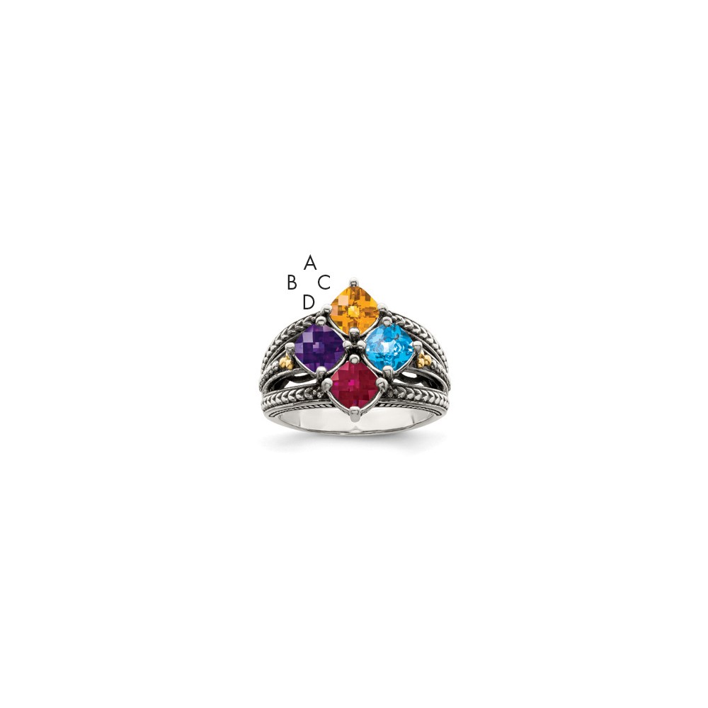 Picture of Finest GoldQMR11-4-10 Sterling Silver &amp; 14K Four-stone Mothers Mounting Ring&#44; Size 10