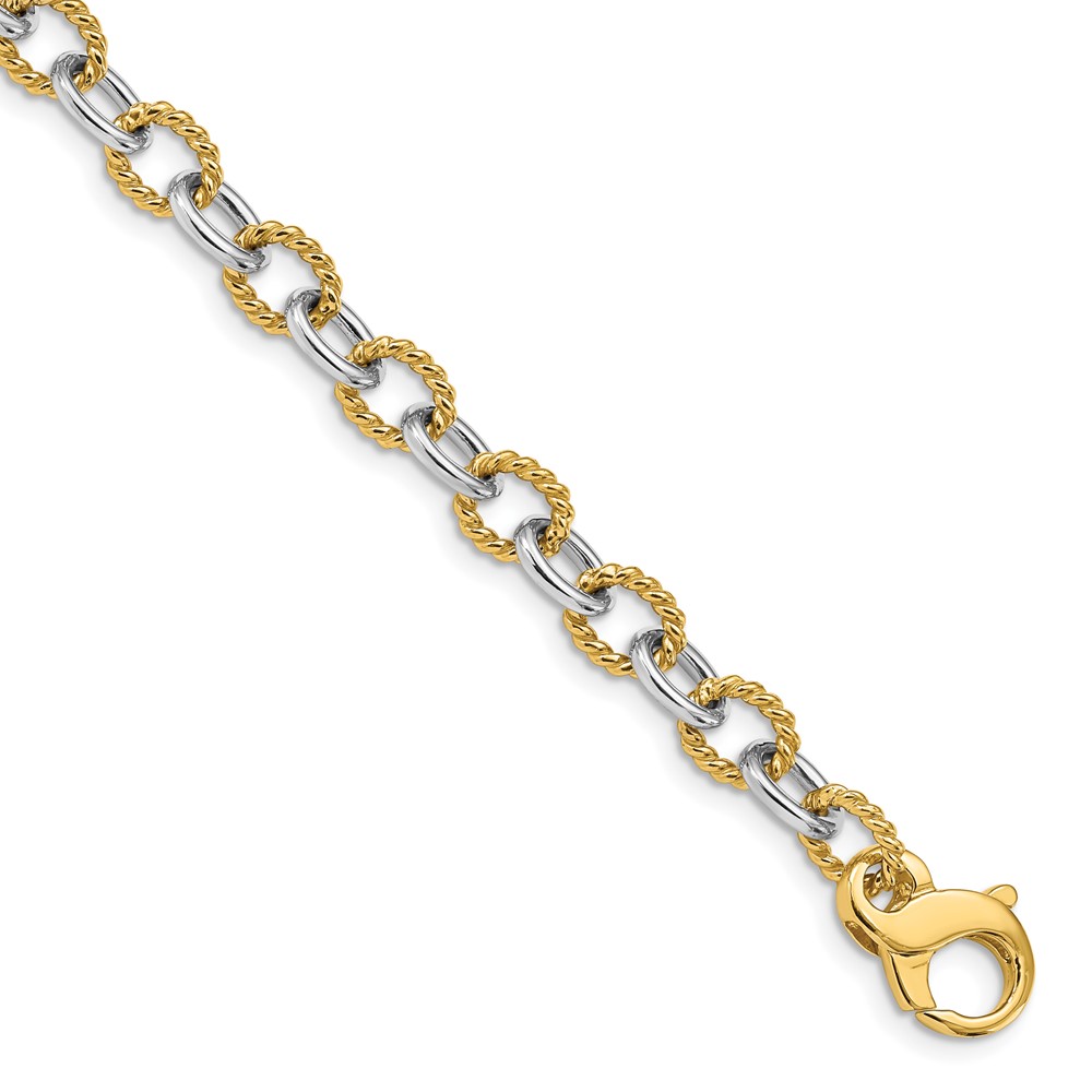 Picture of Finest Gold 14K Two-Tone 6.5 mm Fancy Link 8.5 in. Chain Bracelet
