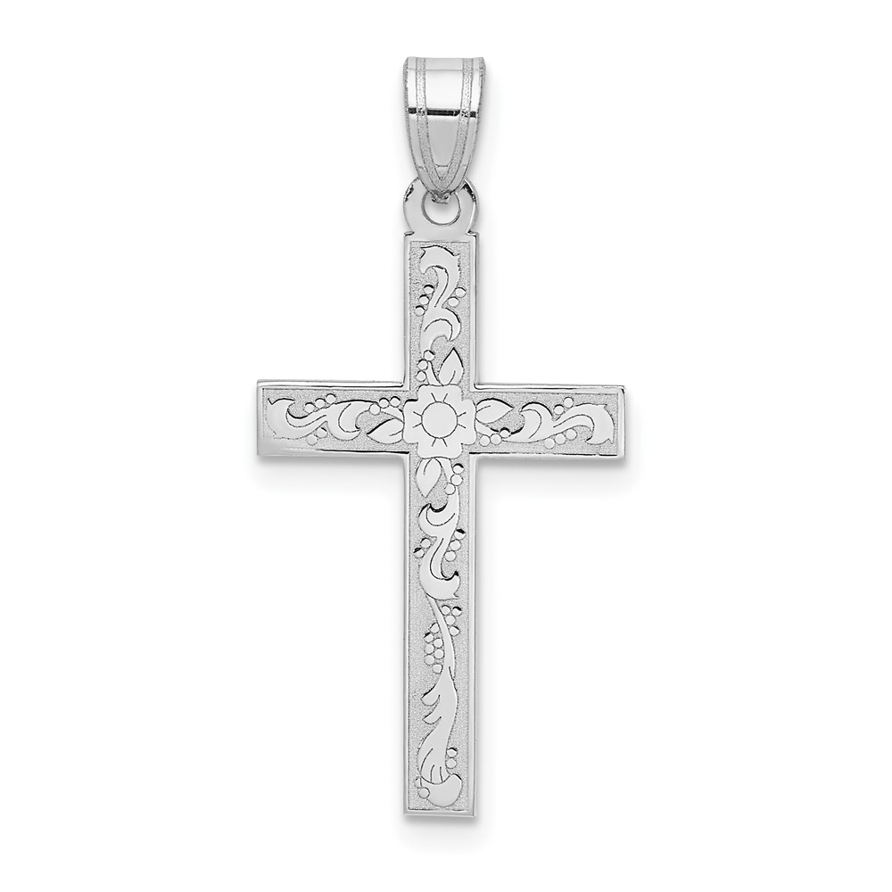 Picture of Finest Gold 14K White Floral Cross Pendant