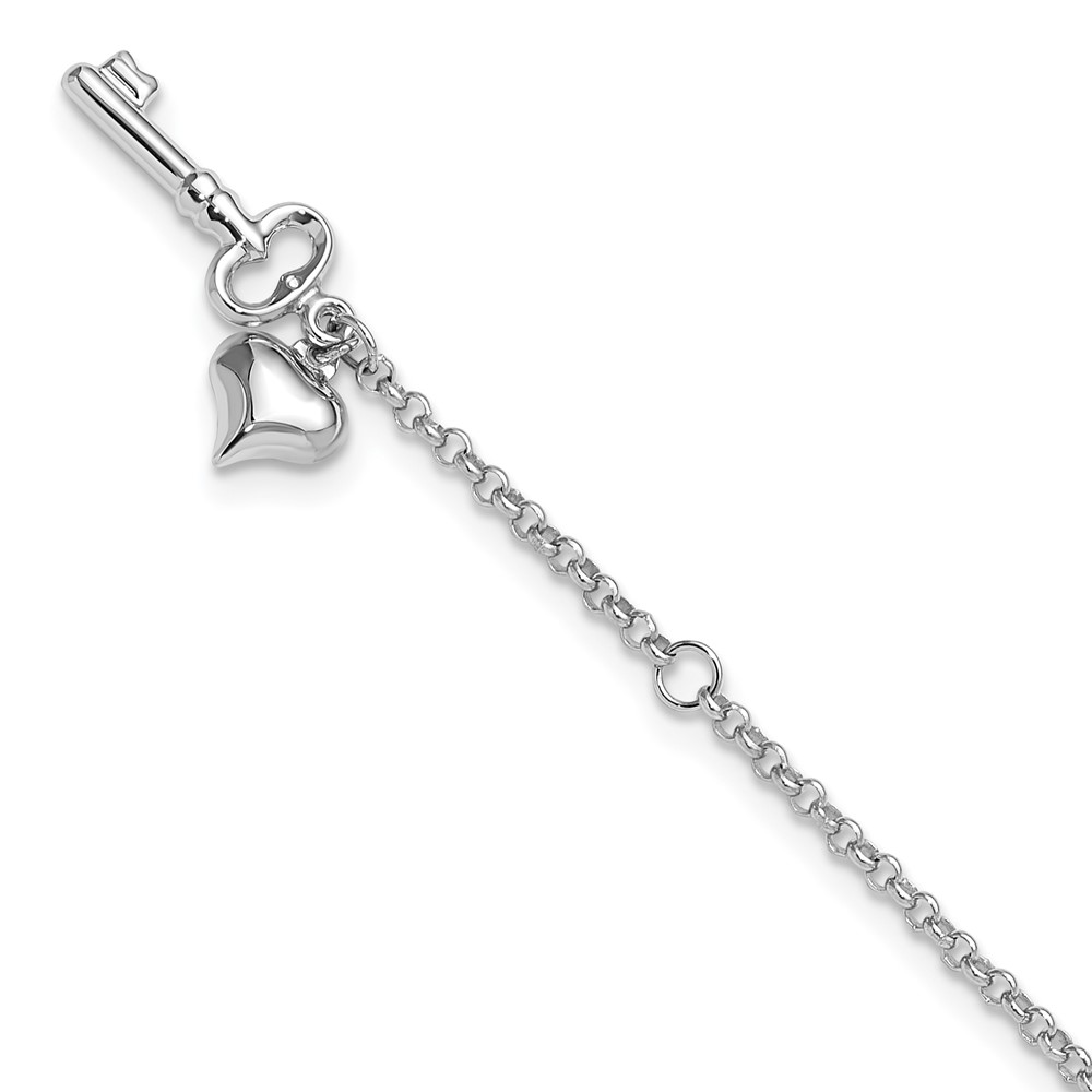 Picture of Finest Gold 14K White Gold Adjustable Polished Puffed Heart Key 9 in. Plus 1 in. Extension Anklet