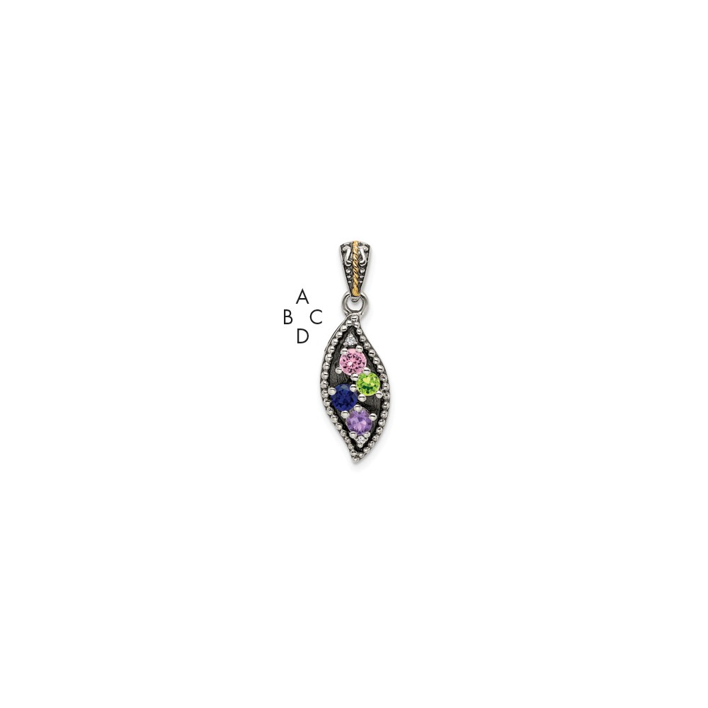 Picture of Finest Gold Sterling Silver &amp; 14k Four-Stone &amp; Diamond Mothers Semi-Mount Pendant