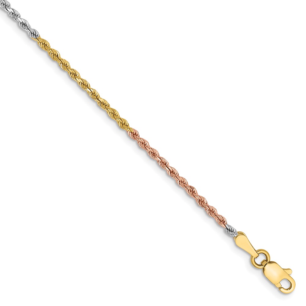 Picture of Quality Gold 014TC-10 14K Tri-Color 10 in. 1.75 mm Diamond-Cut Rope Chain Anklet