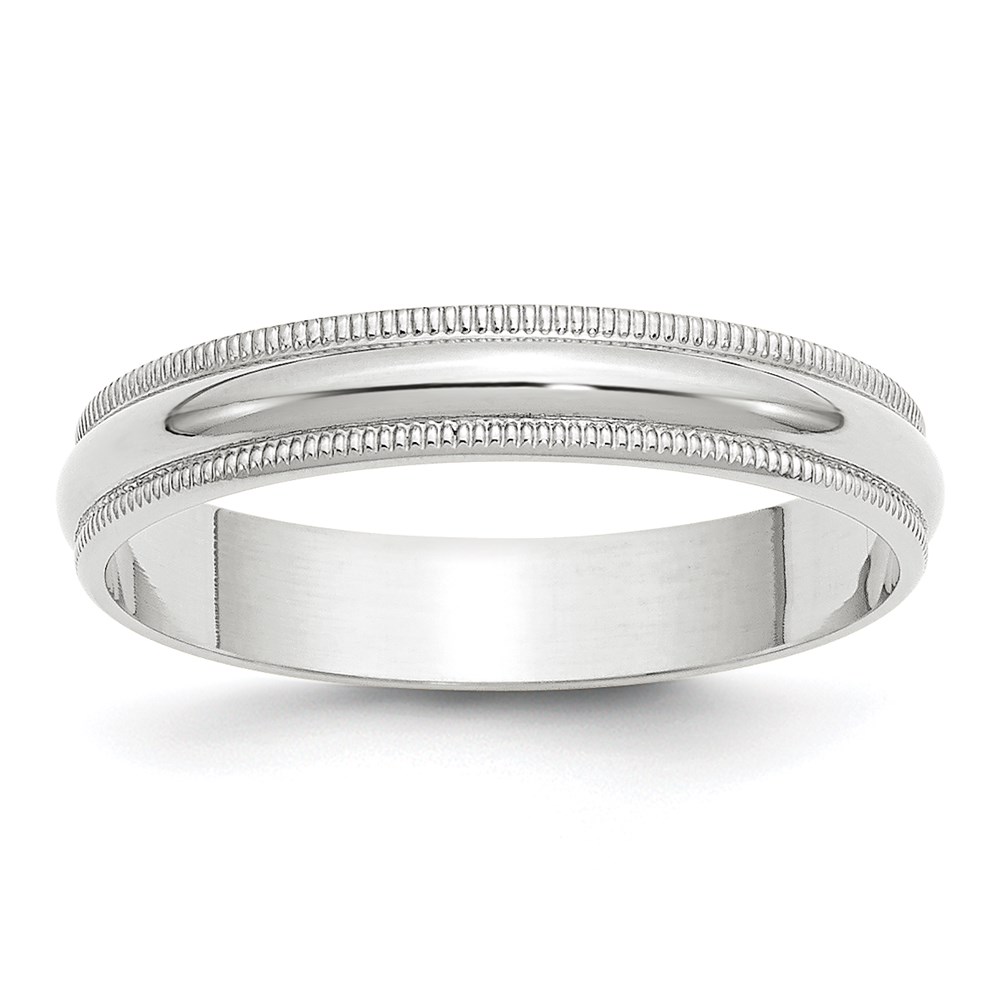 4 mm 14K White Gold Lightweight Milgrain Half Round Wedding Band - Size 9.5 -  Special Sparkle, SP2736631