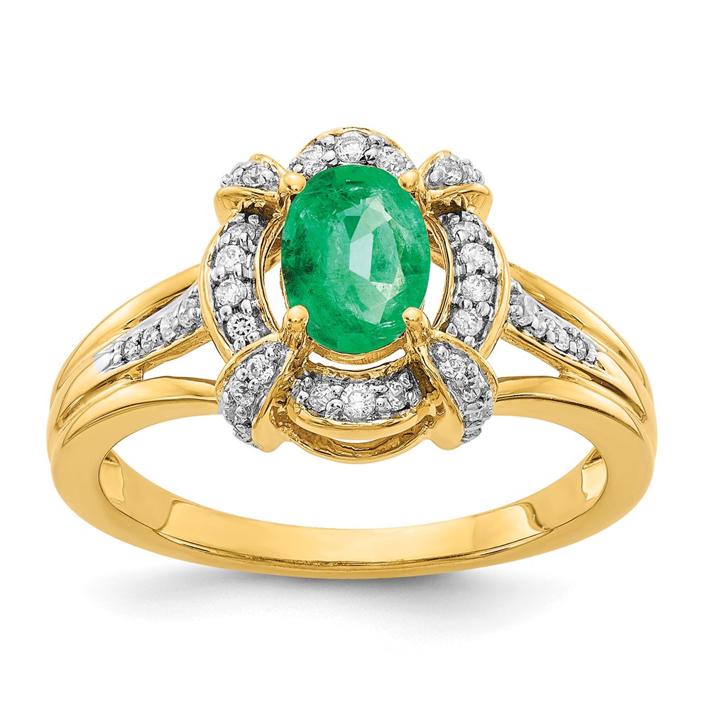 Picture of Finest Gold 14K Yellow Gold Diamond &amp; Oval Emerald Ring - Size 7