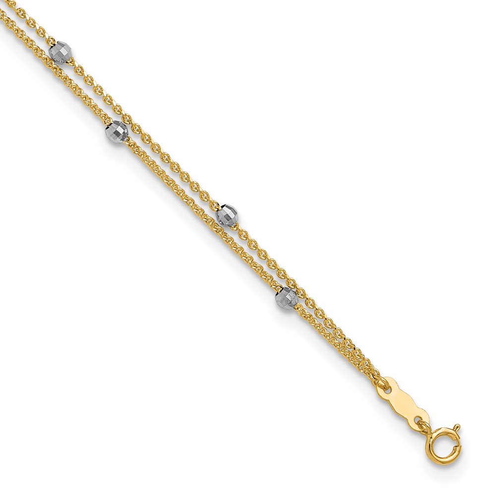 Gold Classics(tm) 14kt. Two-Tone 2 Strand Spiga Mirror Beads Anklet -  Fine Jewelry Collections, ANK241-9