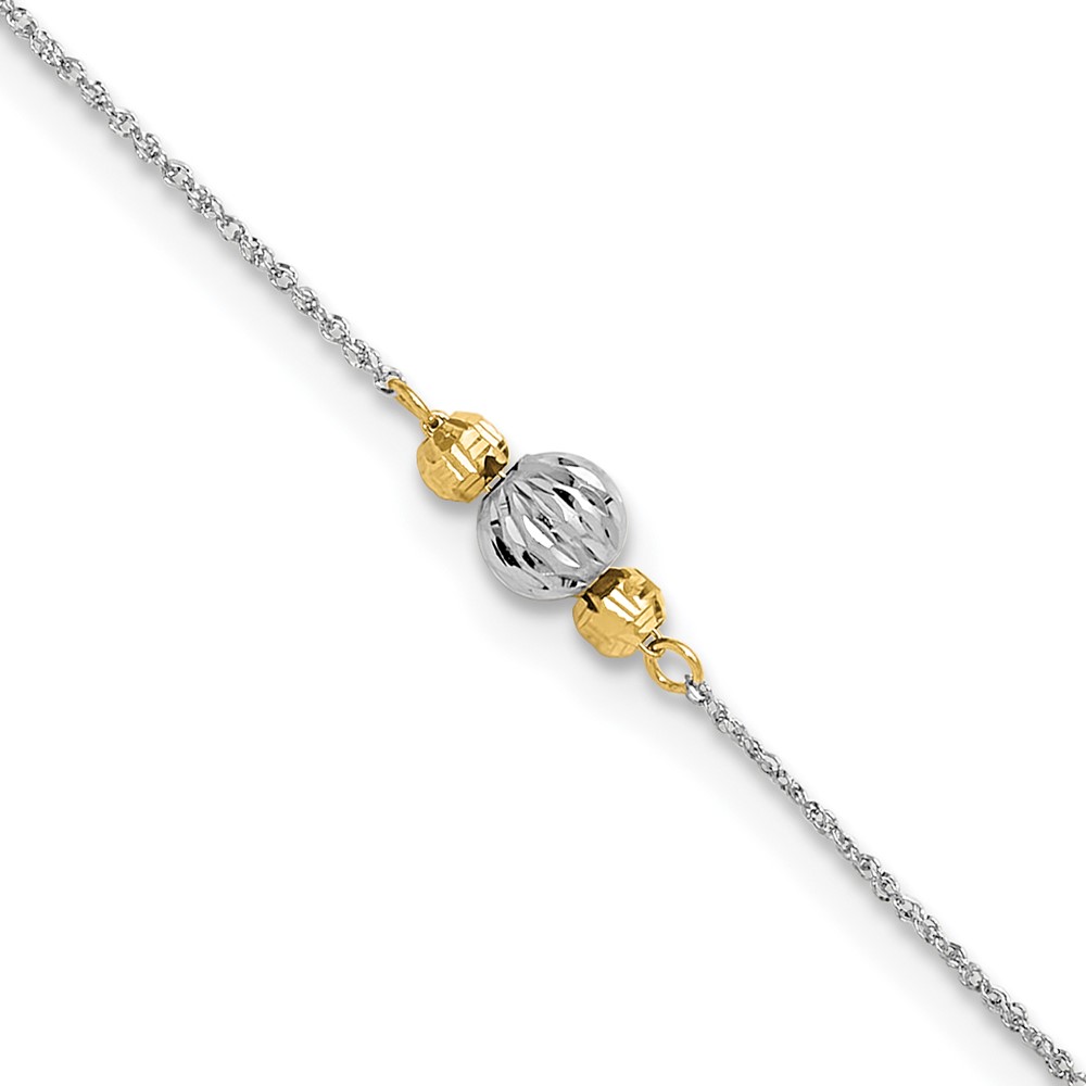 Picture of Finest Gold 14K White Gold Ropa Two-tone Diamond-Cut Bead 9 in. Plus 1 in. Extension Anklet