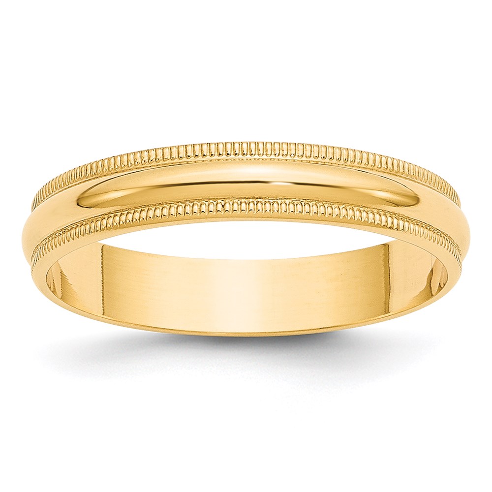 Picture of Finest Gold  4 mm 14K Yellow Gold Lightweight Milgrain Half Round Wedding Band - Size 11