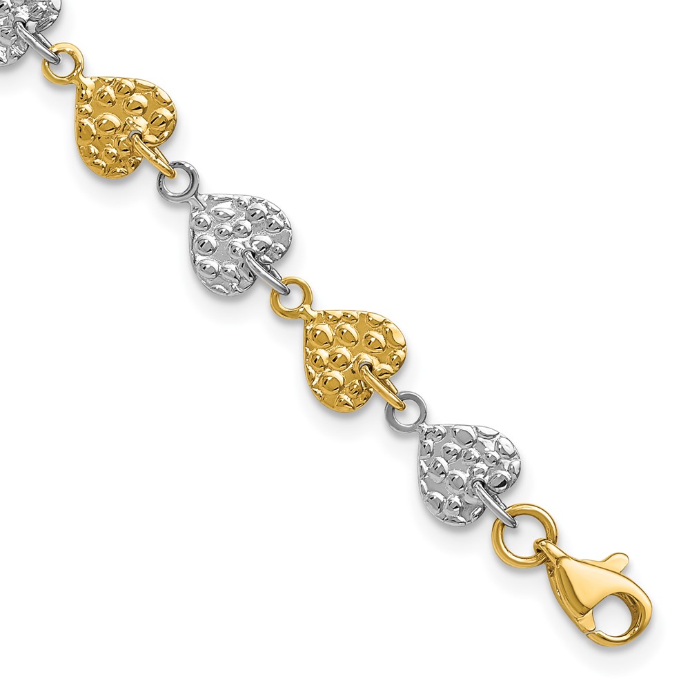 Picture of Finest Gold 14K Two-Tone 7 in. Hammered Hearts Bracelet