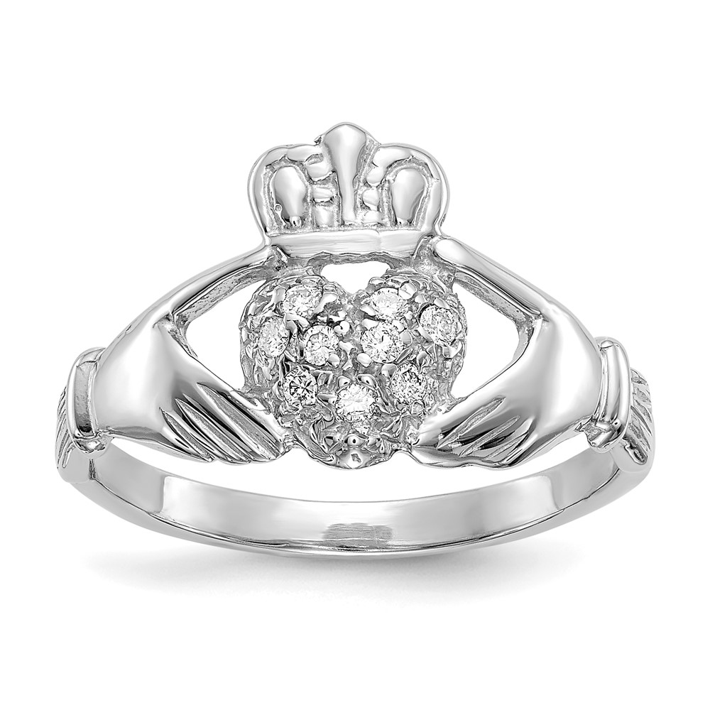 Picture of Finest Gold 14K White Gold 0.1CT AA Diamond Claddagh Ring - Size 6