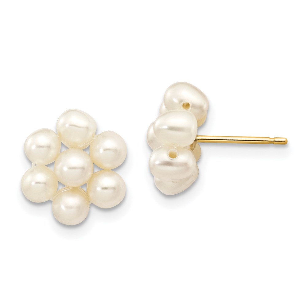 14K Yellow Gold 3-4 mm White Egg Freshwater Cultured Pearl Flower Earrings -  Finest Gold, UBSXF298E