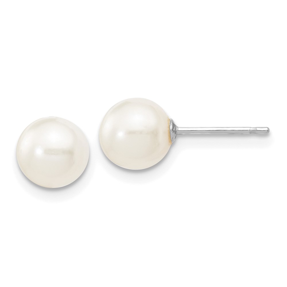 14K White Gold 6-7 mm White Round FW Cultured Pearl Stud Post Earrings -  Finest Gold, UBSXW60PW