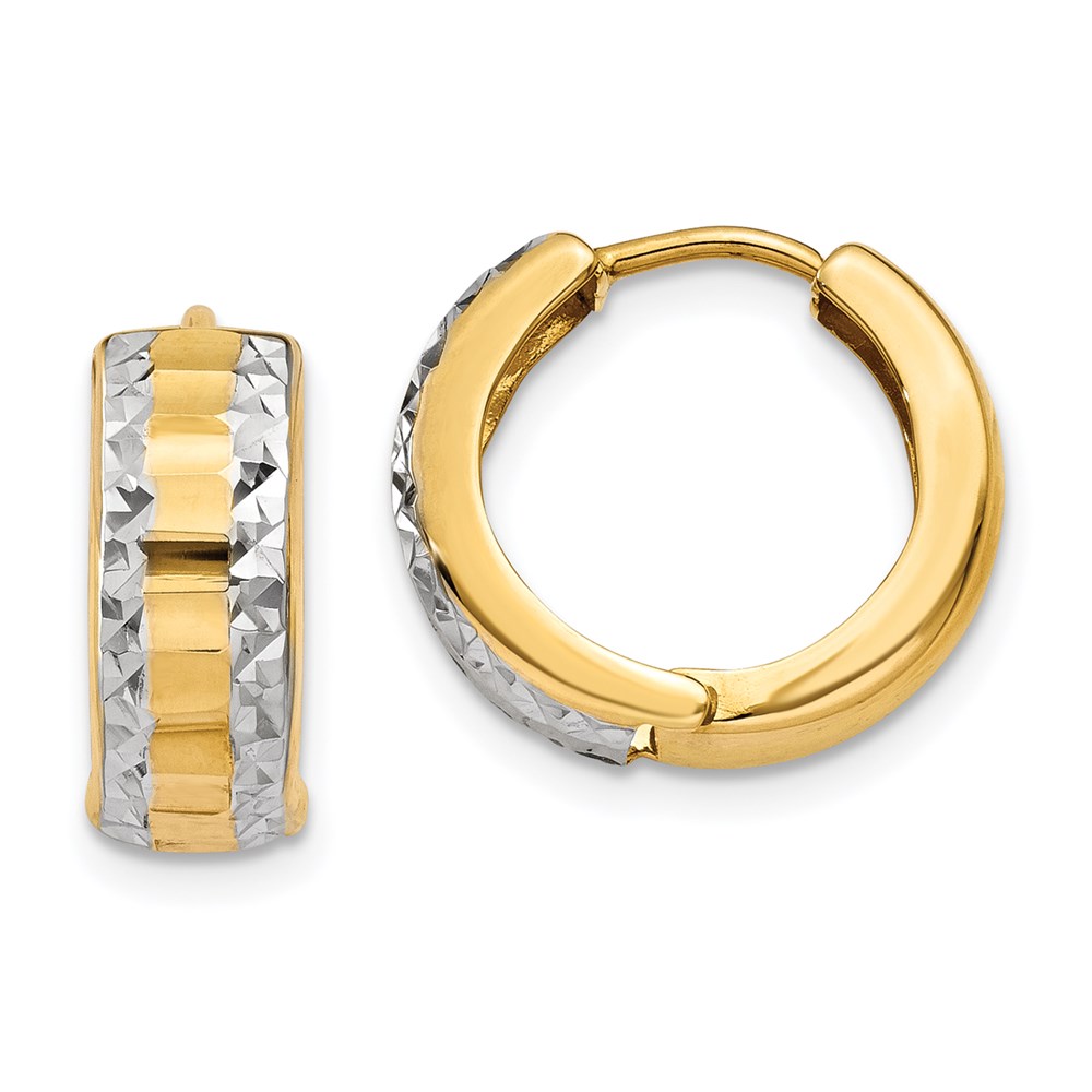 Picture of Finest Gold 14K Two-Tone &amp; Rhodium Hinged Hoop Earrings
