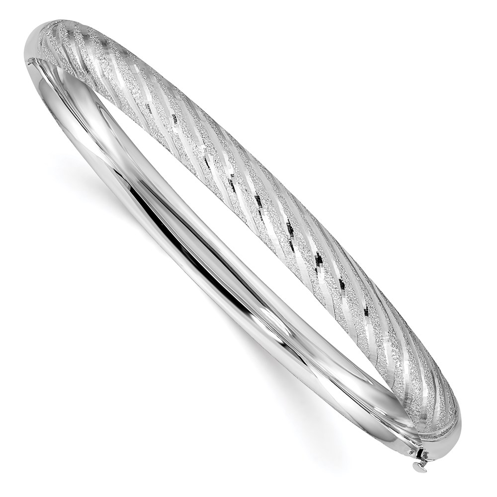 Picture of Finest Gold 14k White Gold Textured Diamond-cut Twisted Hinged Bangle Bracelet