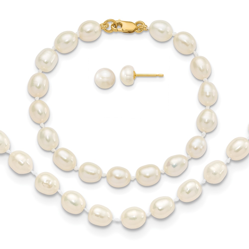 Picture of Finest Gold 14K Yellow Gold 5-6 mm Freshwater Cultured Pearl 5 in. Bracelet&amp;#44; 14 in. Necklace &amp; Earrings Set