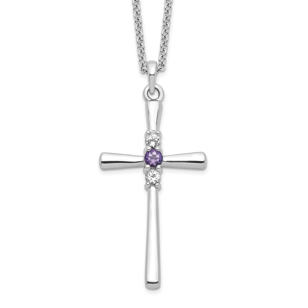 Sterling Silver Survivor Clear & Purple Swarovski Topaz Faith Cross 16 in. Necklace -  Bagatela, BA2728907