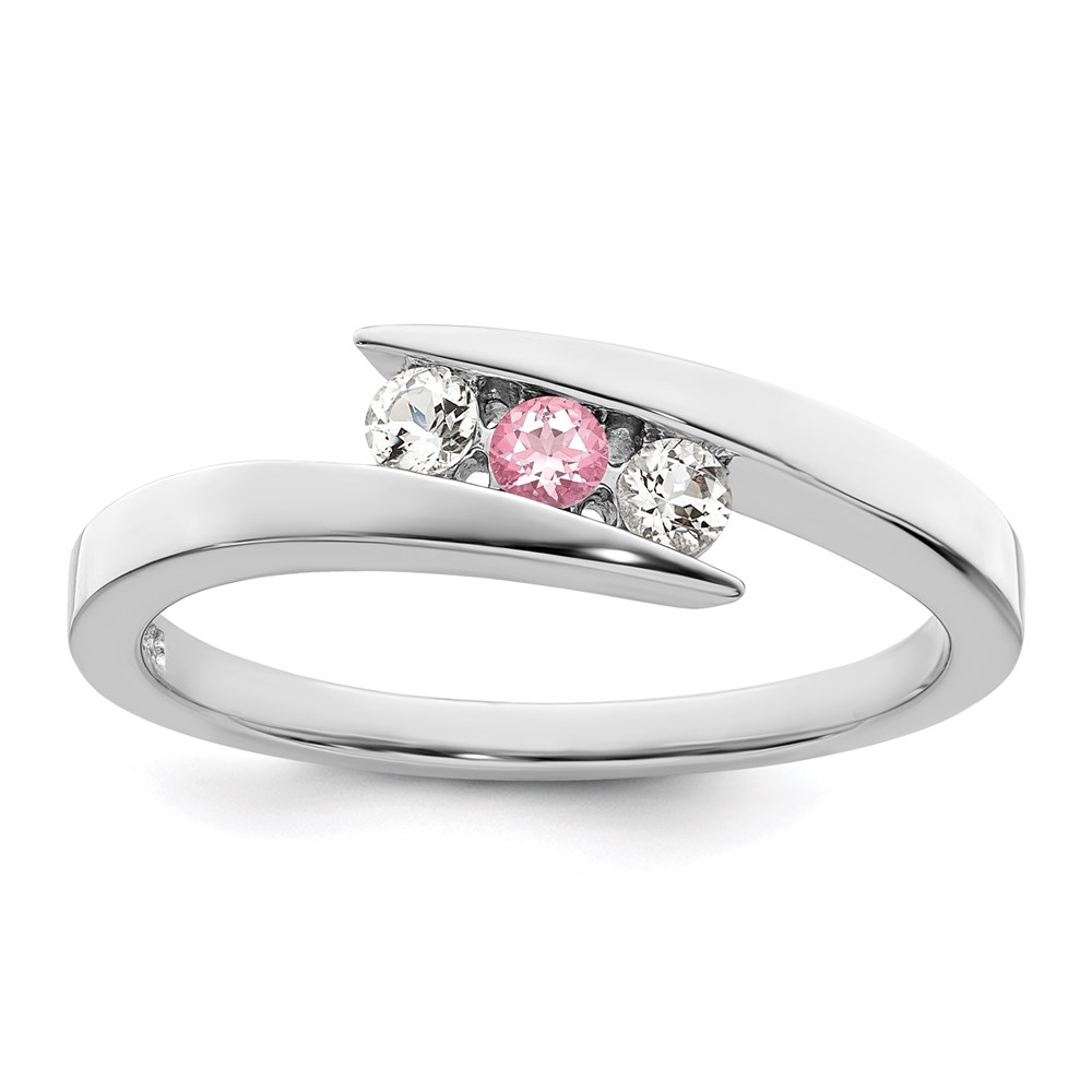Picture of Finest Gold 10K White Gold Survivor Clear &amp; Pink Swarovski Topaz Circle of Strength Ring - Size 7