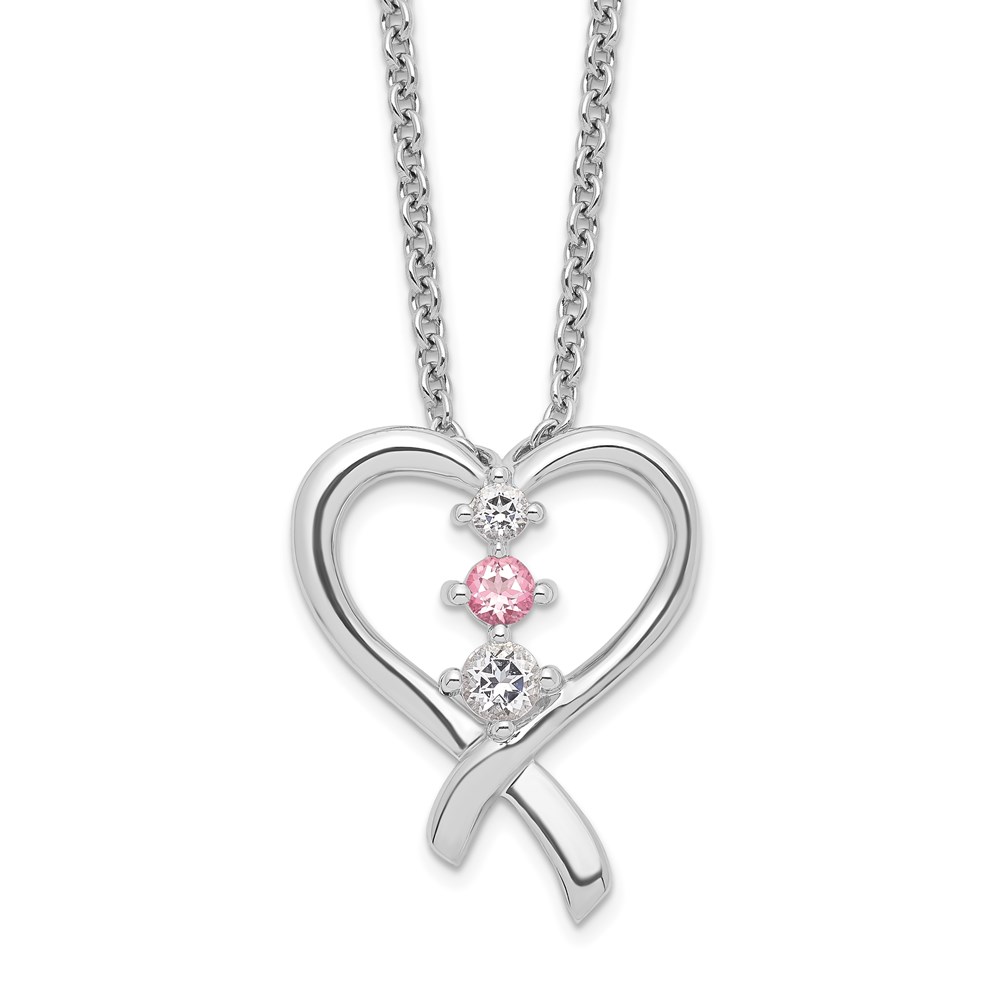 Sterling Silver Survivor Clear & Pink Swarovski Topaz Heart of Resilience 16 in. Necklace -  Finest Gold, UBSSV201SS-16