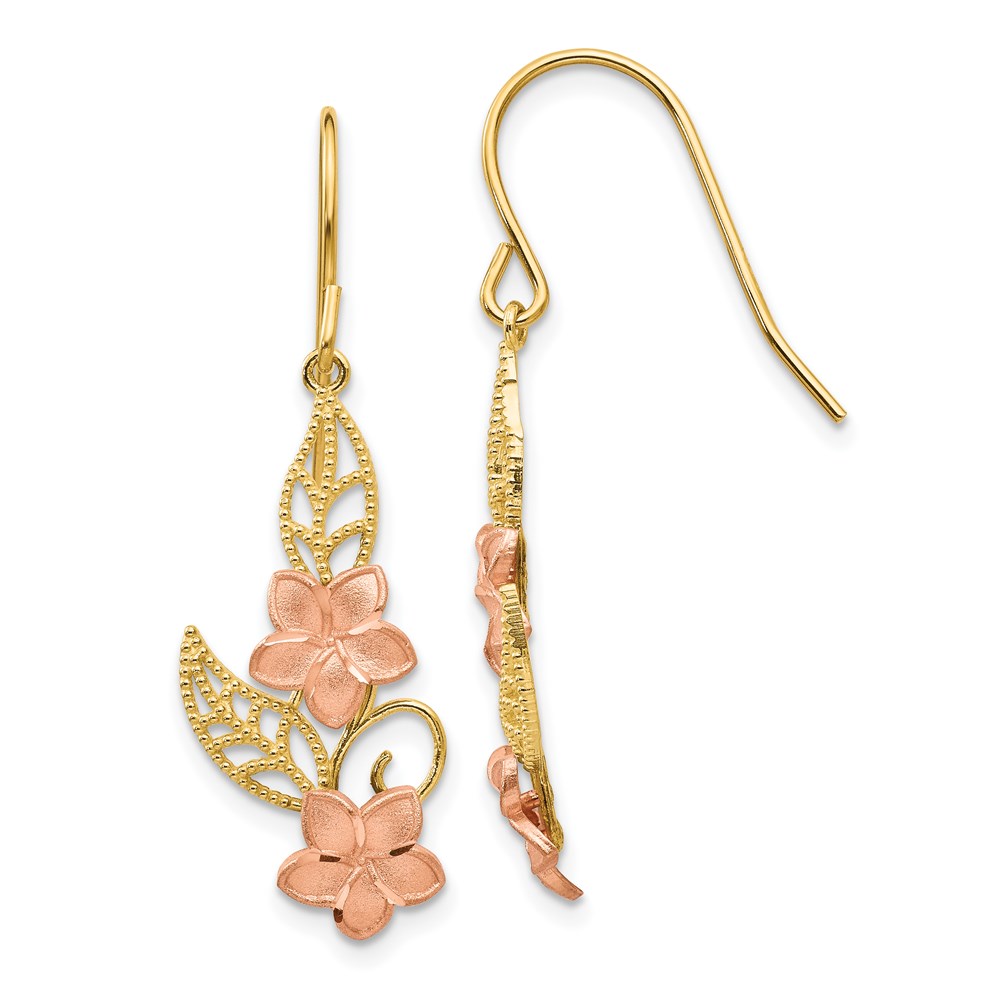 Picture of Finest Gold 14K Two-tone Fancy Plumeria Dangle Earrings