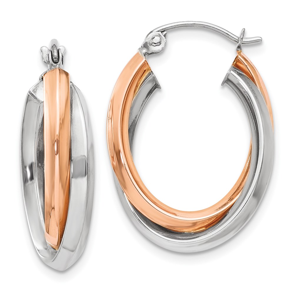 Picture of Finest Gold 14K Two-Tone Rose &amp; White Gold Polished Oval Tube Hoop Earrings