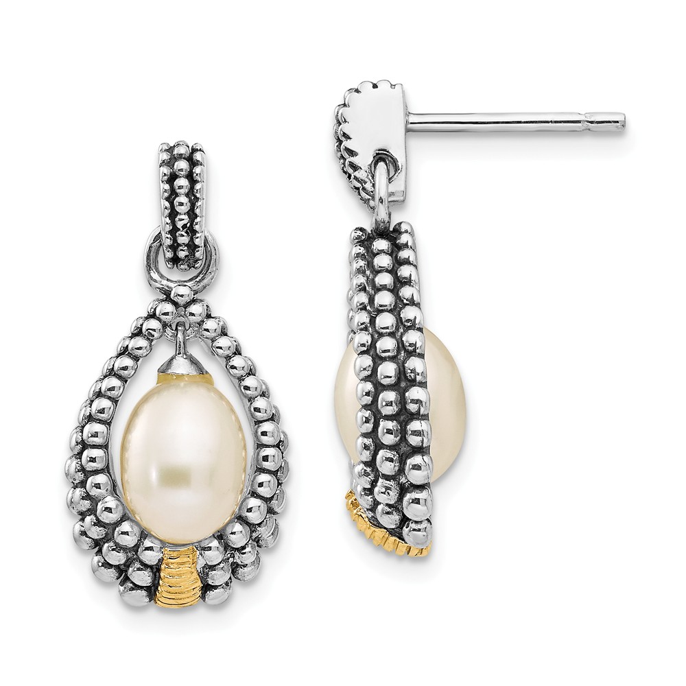 Picture of Shey Couture QTC55 7 x 5 mm Sterling Silver with 14k Gold FW Cultured Pearl Drop Earrings