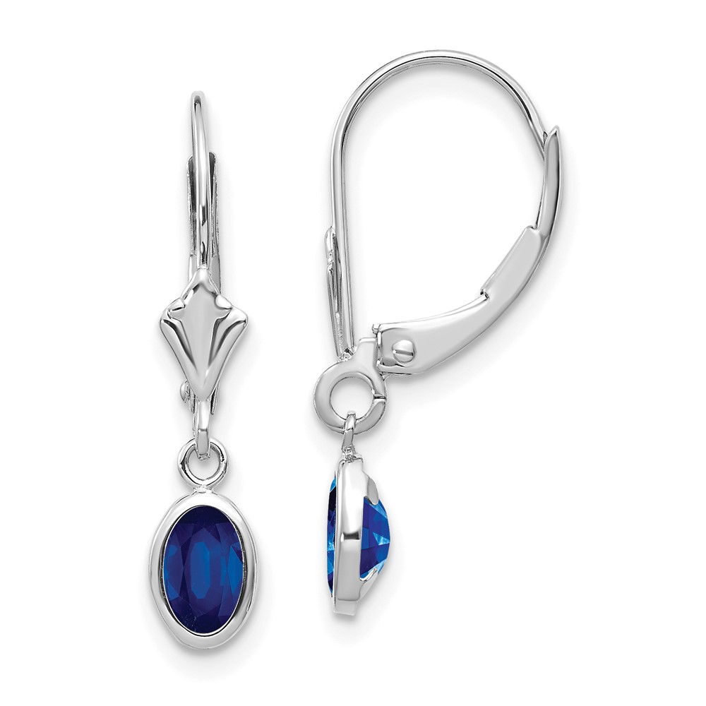 Picture of Finest Gold 14k White Gold 6 x 4 Oval Bezel September & Sapphire Leverback Earrings