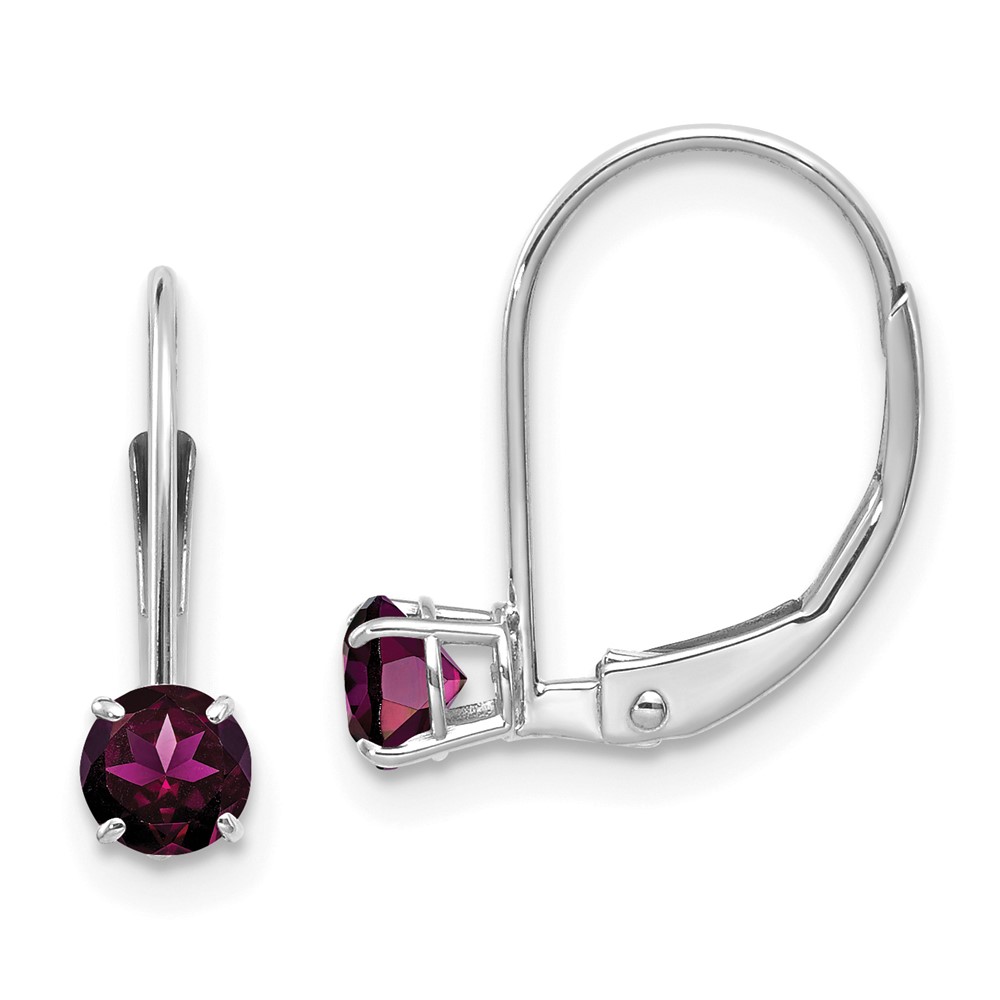 Picture of Finest Gold 14k White Gold 4 mm Round June & Rhodolite Leverback Earrings
