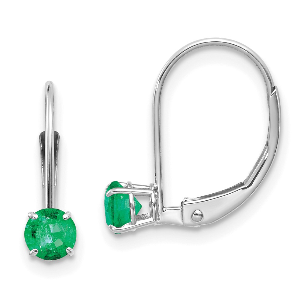 Picture of Finest Gold 14k White Gold 4 mm Round May & Emerald Leverback Earrings