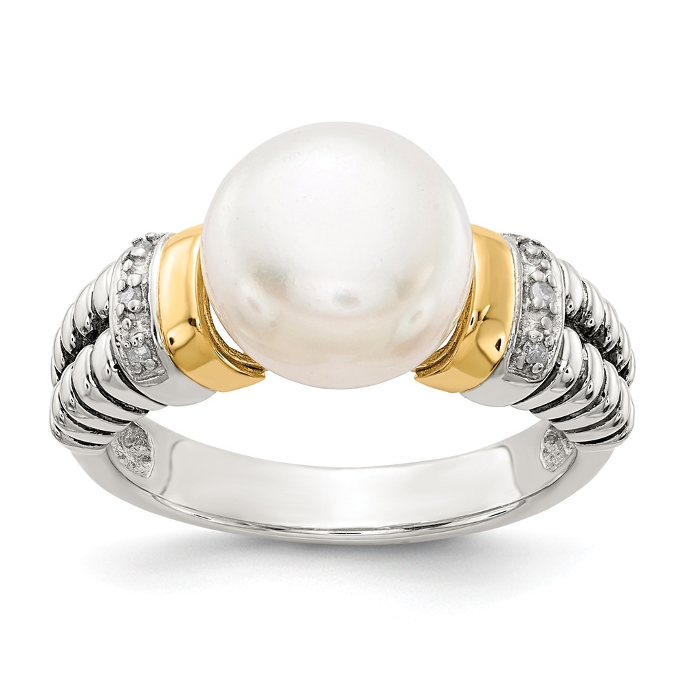 QTC72-8 Sterling Silver with 14k Gold Diamond & FW Cultured Pearl Ring, Size 8 -  Shey Couture