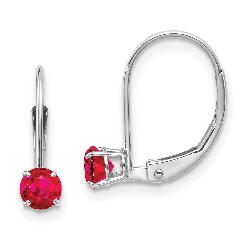 Picture of Finest Gold 14k White Gold 4 mm Round July & Ruby Leverback Earrings