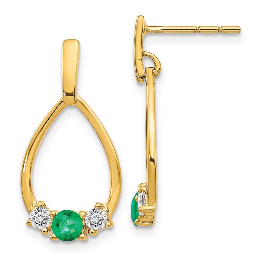 14k Yellow Gold Lab Grown Diamond & Created Emerald Post Dangle Earrings -  Finest Gold, EM5598-CEM-025-YLG