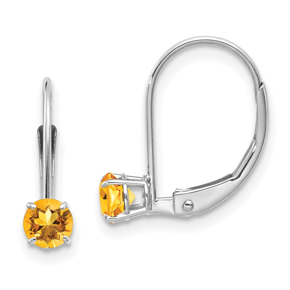 Picture of Finest Gold 14k White Gold 4 mm Round November & Citrine Leverback Earrings