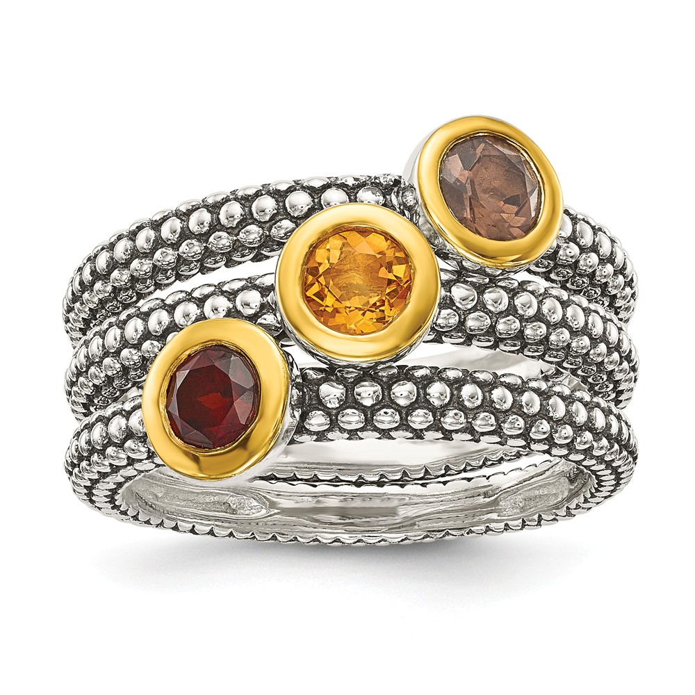 Picture of Shey Couture QTC24-6 Sterling Silver with Flash GP Garnet&#44; Citrine & Smoky Quartz 3 Stackable Rings&#44; Size 6