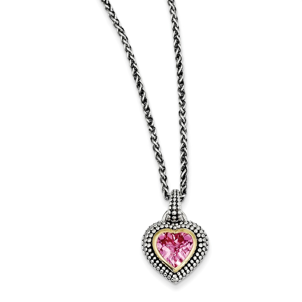 Picture of Valentines Day QTC39 8 mm Sterling Silver with 14k Gold Created Pink Sapphire Necklace
