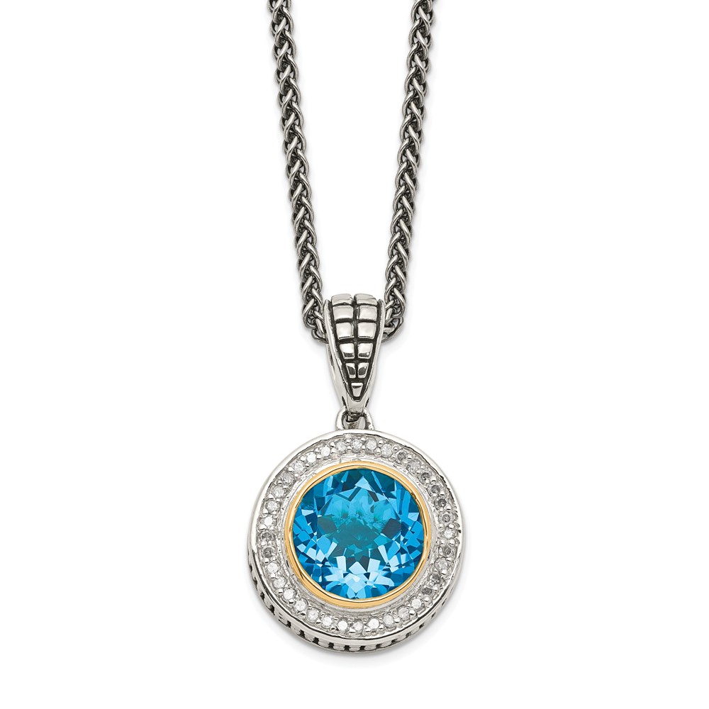 Picture of Shey Couture QTC52 Sterling Silver with 14k Gold Swiss Blue Stone Topaz & Diamond Necklace