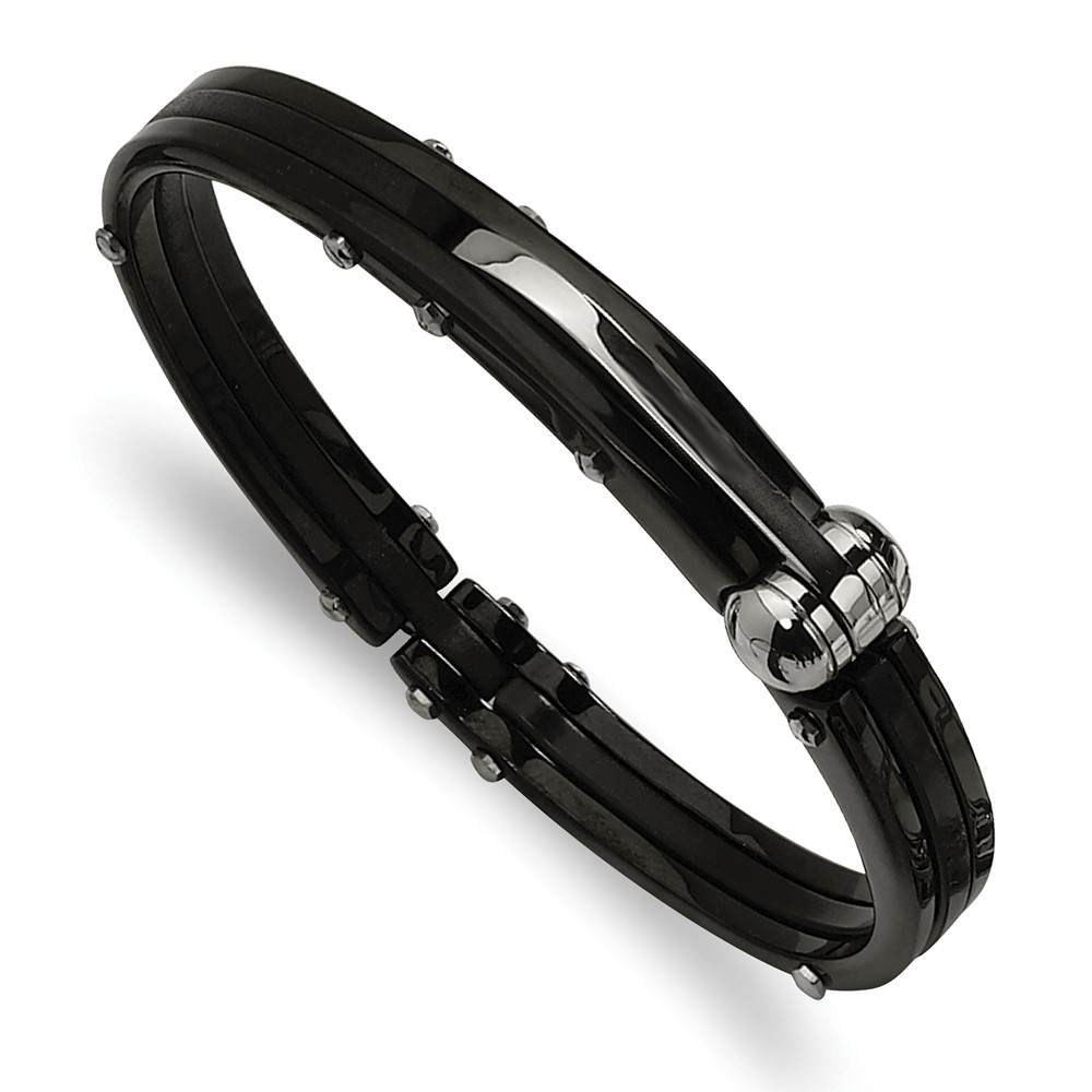 Picture of Chisel SRB240 Stainless Steel Black PVC & Black IP-plated Hinged Bangle