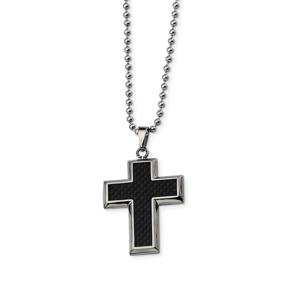 Picture of Chisel TBN113-22 22 in. Titanium Polished with Black Carbon Fiber Inlay Cross Necklace&#44; Size 22