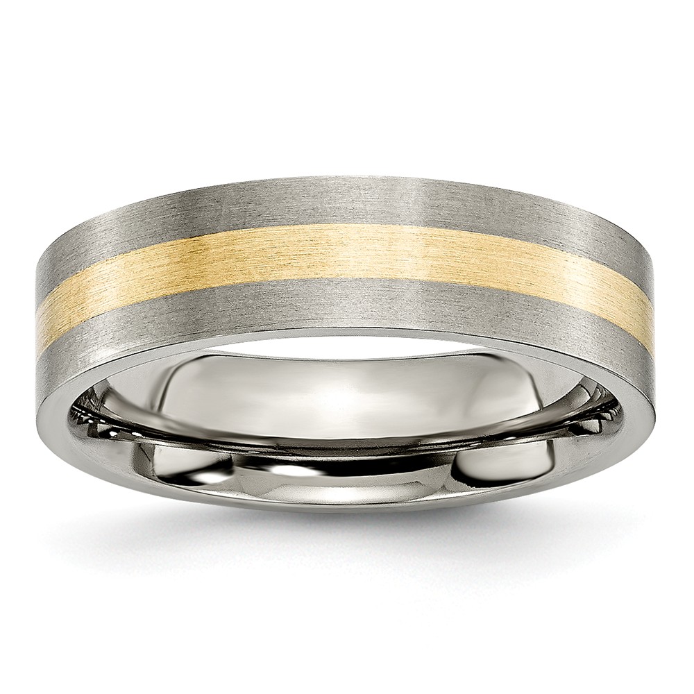 Picture of Chisel TB217-11.5 6 mm Titanium Flat & 14K Yellow Gold Inlay Brushed Band&#44; Size 11.5