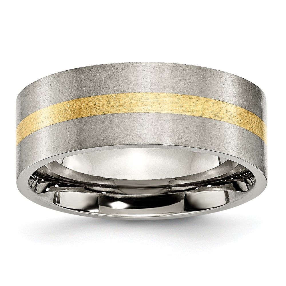 Picture of Chisel TB218-10.5 8 mm Titanium Flat & 14K Yellow Gold Inlay Brushed Band&#44; Size 10.5