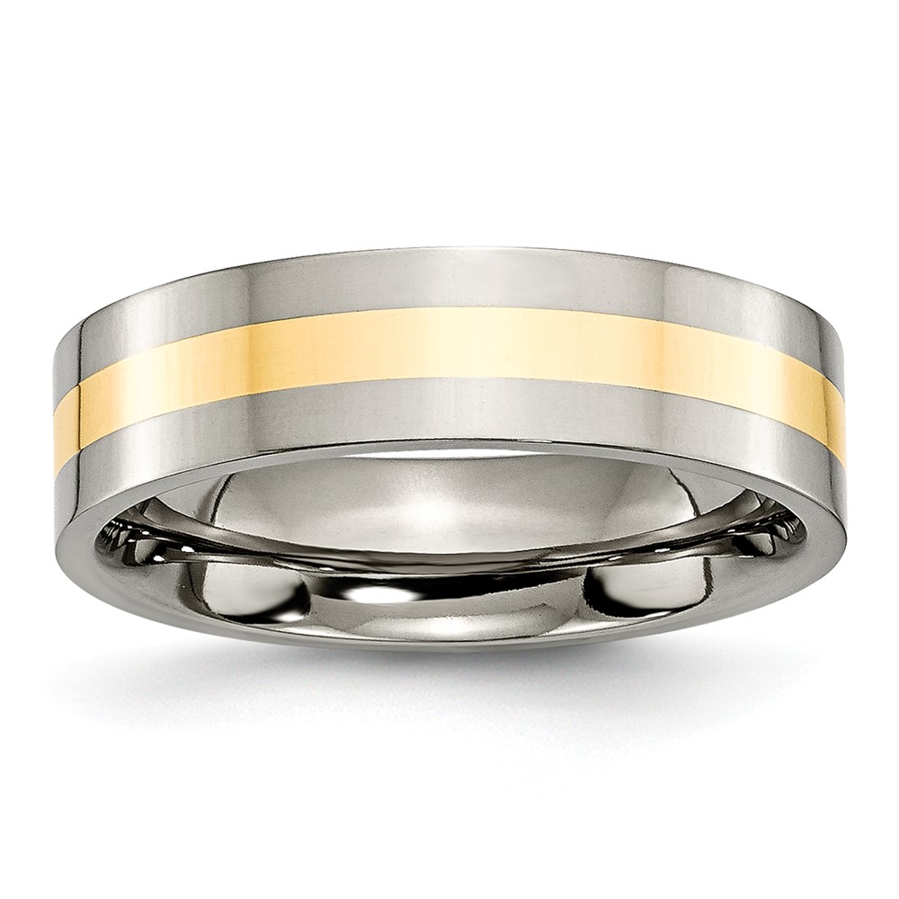 Picture of Chisel TB219-10 6 mm Titanium & 14K Yellow Gold Inlay Flat Polished Band&#44; Size 10