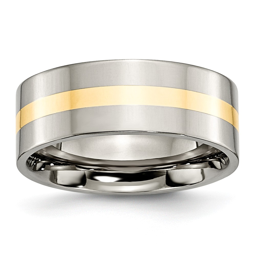 Picture of Chisel TB220-10 8 mm Titanium & 14K Yellow Gold Inlay Flat Polished Band - Size 10&#44; 4.49 g